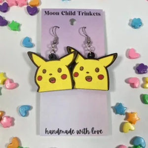 Surprised Pikachu Meme Hand Painted Wood Dangle Earrings