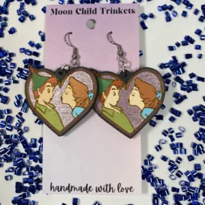 Peter Pan & Wendy Hand Painted Wood Dangle Earrings