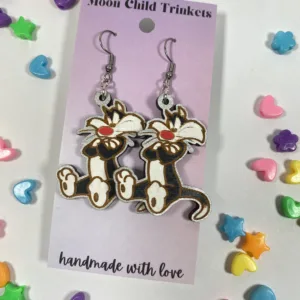Sylvester the Cat Looney Tunes Hand Painted Wood Dangle Earrings