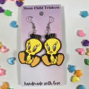 Tweety Bird Looney Tunes Hand Painted Wood Dangle Earrings