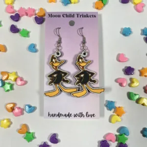 Daffy Duck Looney Tunes Hand Painted Wood Dangle Earrings