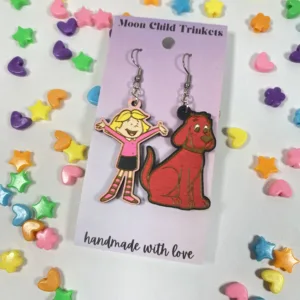 Emily Elizabeth and Clifford PBS Inspired Hand Painted Wood Earrings