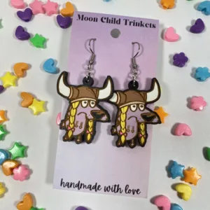 Courage The Cowardly Viking Dog Hand Painted Wood Dangle Earrings